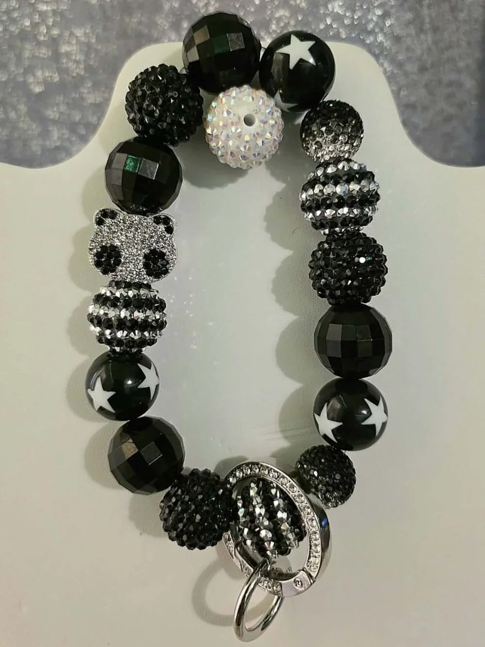 Handmade Beaded Panda Keychain Wristlet
